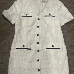 LOFT White Textured Dress with Black Details